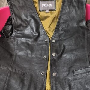 Wilsons Leather Black Vest with Gold Lining